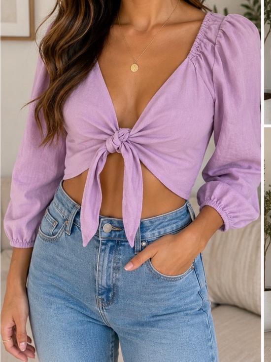 Express Tops - Express Lilac Tie Front Crop Top – Size Small